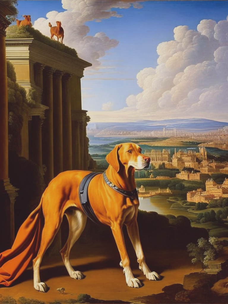 04747-3843575090-painting of a vizsla dog by nicolas poussin, baroque style, inspired by landscape with the ashes of phocion, wearing classical a.png